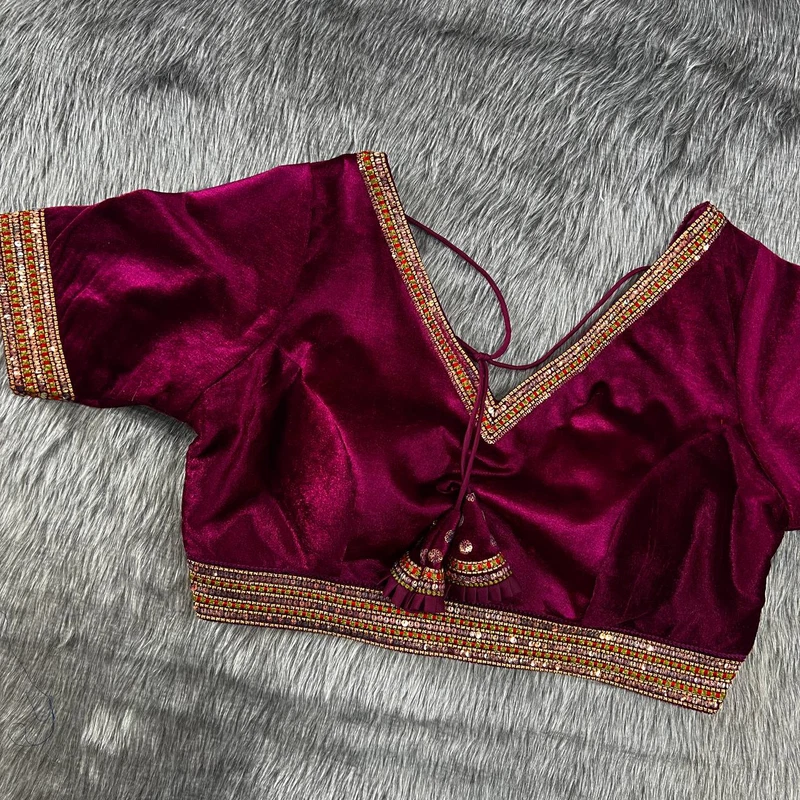 Pink color velvet heavy embroidery bridal wedding blouse