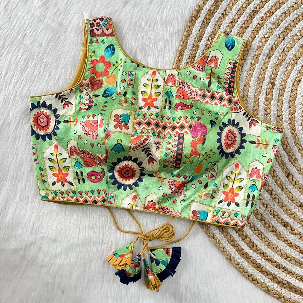 Multicolor Green Floral Printed Blouse — view 1