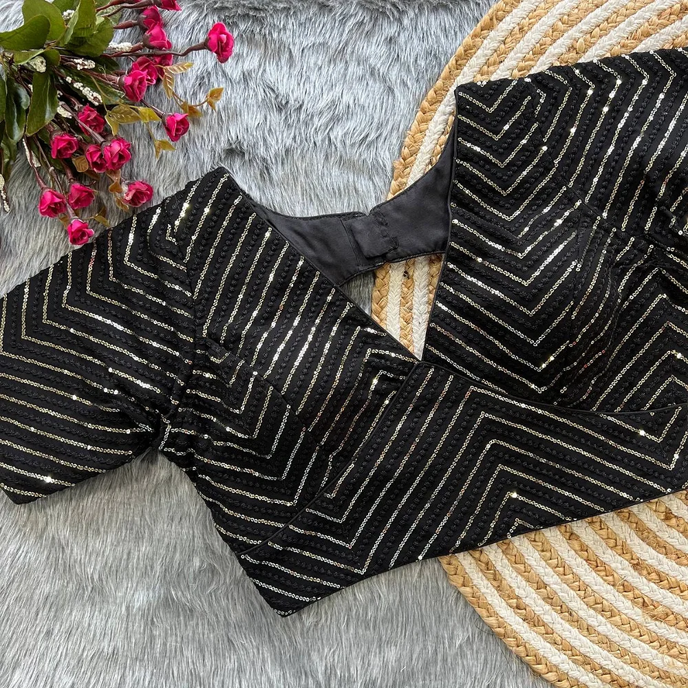 Black Color Stylish Back Open Party Blouse — view 1