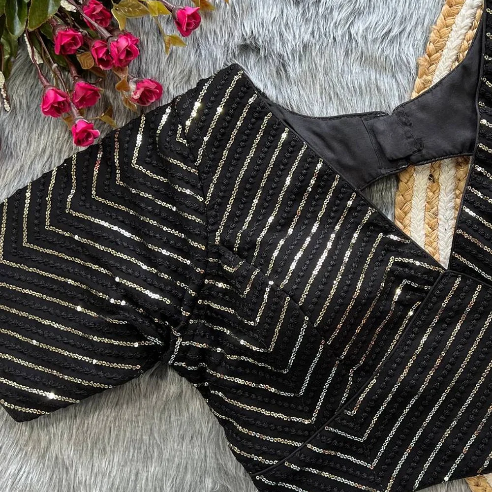 Black Color Stylish Back Open Party Blouse — view 2