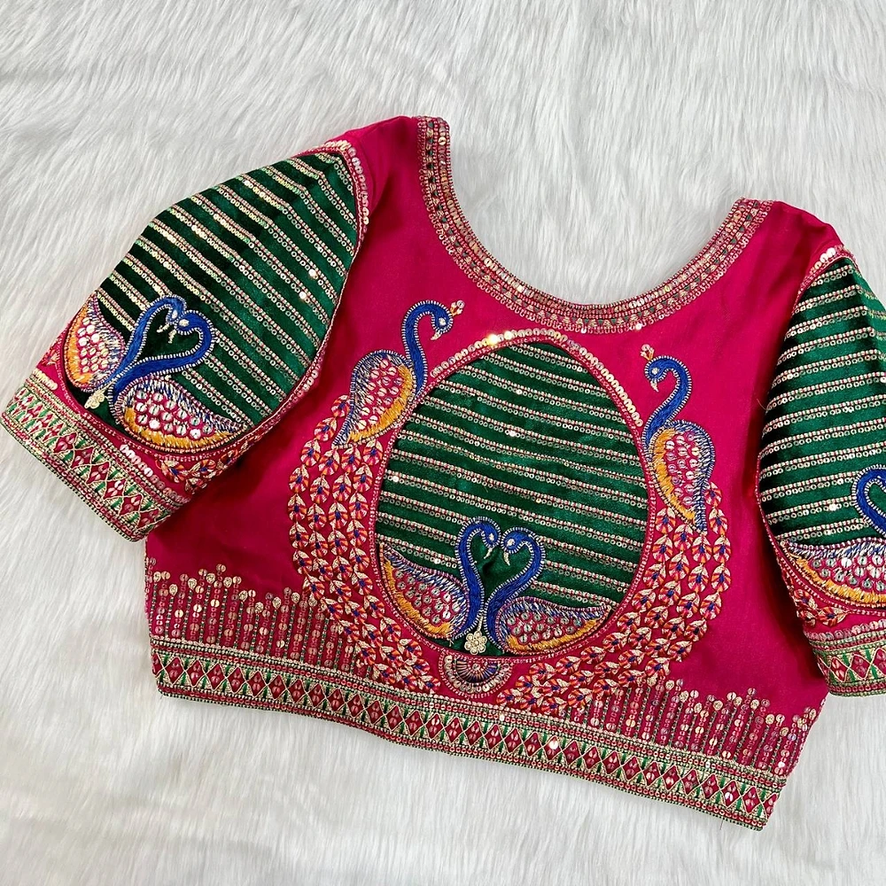 Pink Color Heavy Embroidered Bridal Wedding Blouse — view 1
