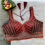 Dark Red Color Heavy Velvet Work Blouse with Exquisite Embroidery