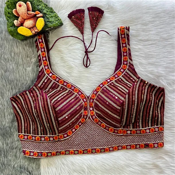 Maroon Color Heavy Velvet Work Blouse with Exquisite Embroidery