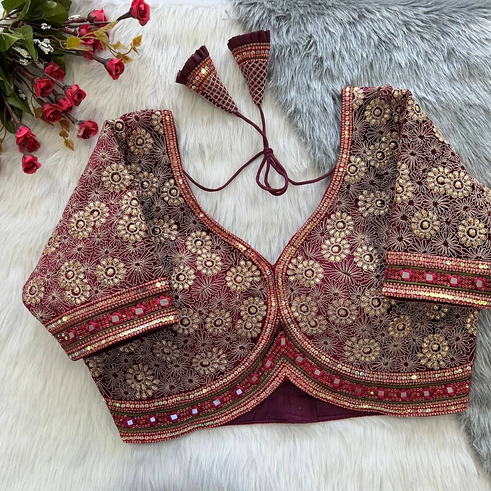 Maroon Color Alia Style Wedding Blouse — view 1