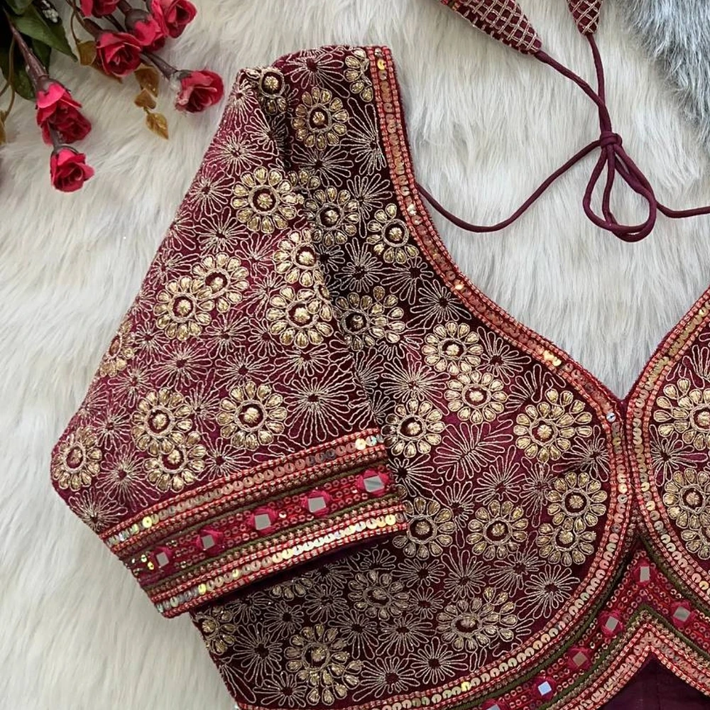 Maroon Color Alia Style Wedding Blouse — view 2