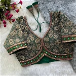 Green Color Velvet Elegance Bridal Blouse With Heavy Embroidery