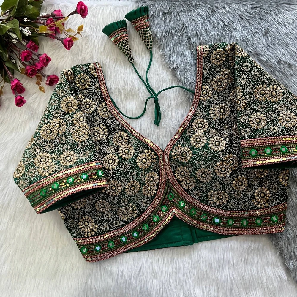 Green Color Alia Style Wedding Blouse — view 1