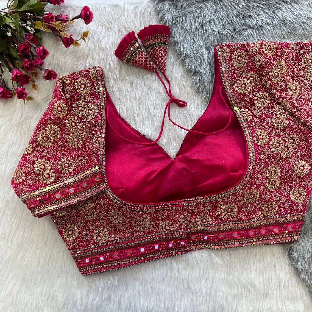 Red Color Velvet Elegance Bridal Blouse With Heavy Embroidery