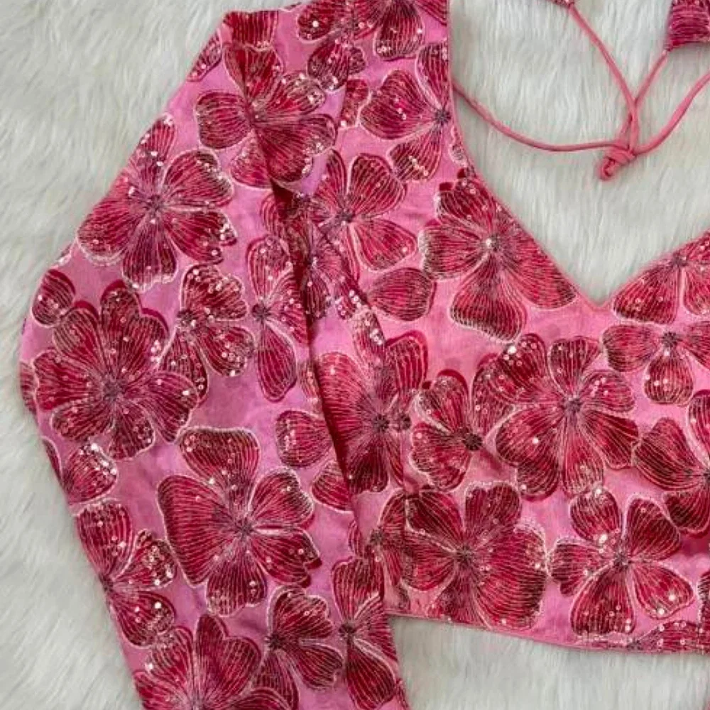 Pink Color Pure Chinon Position Print Blouse with Open-Back Design — view 2