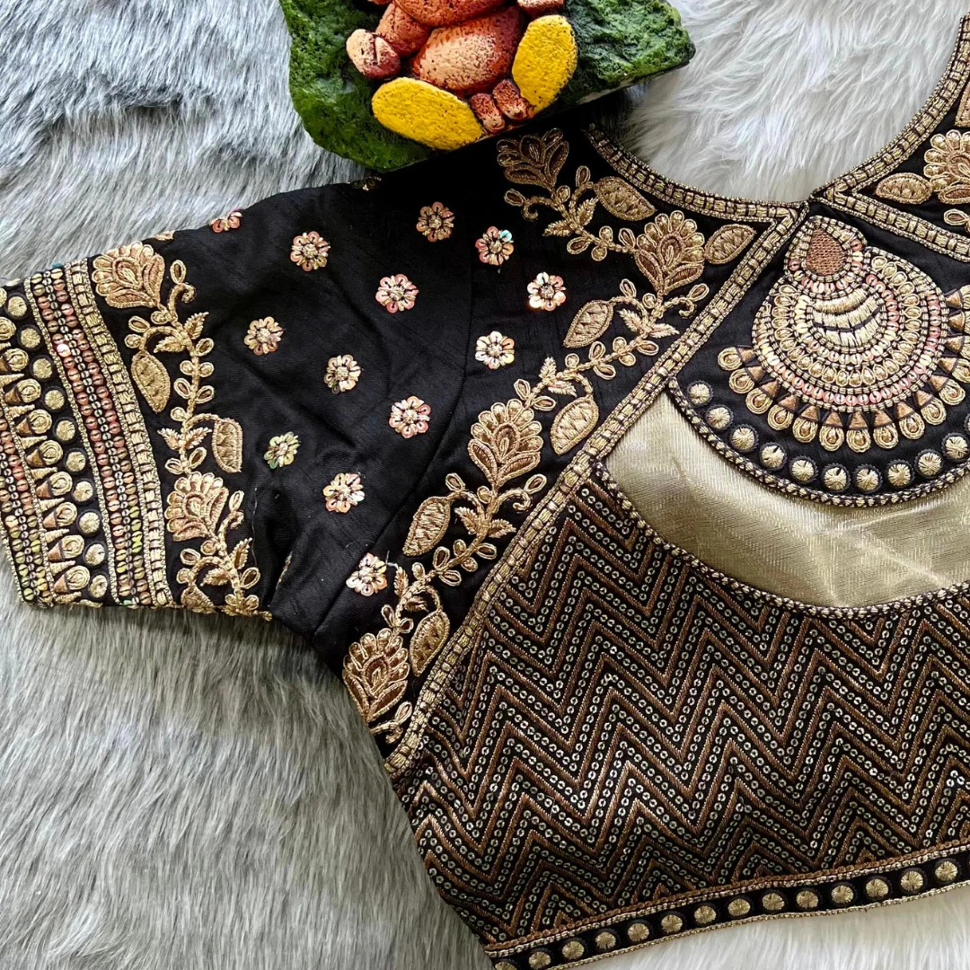 Black Color Gold Jari & Rainbow Embroidery Wedding Blouse