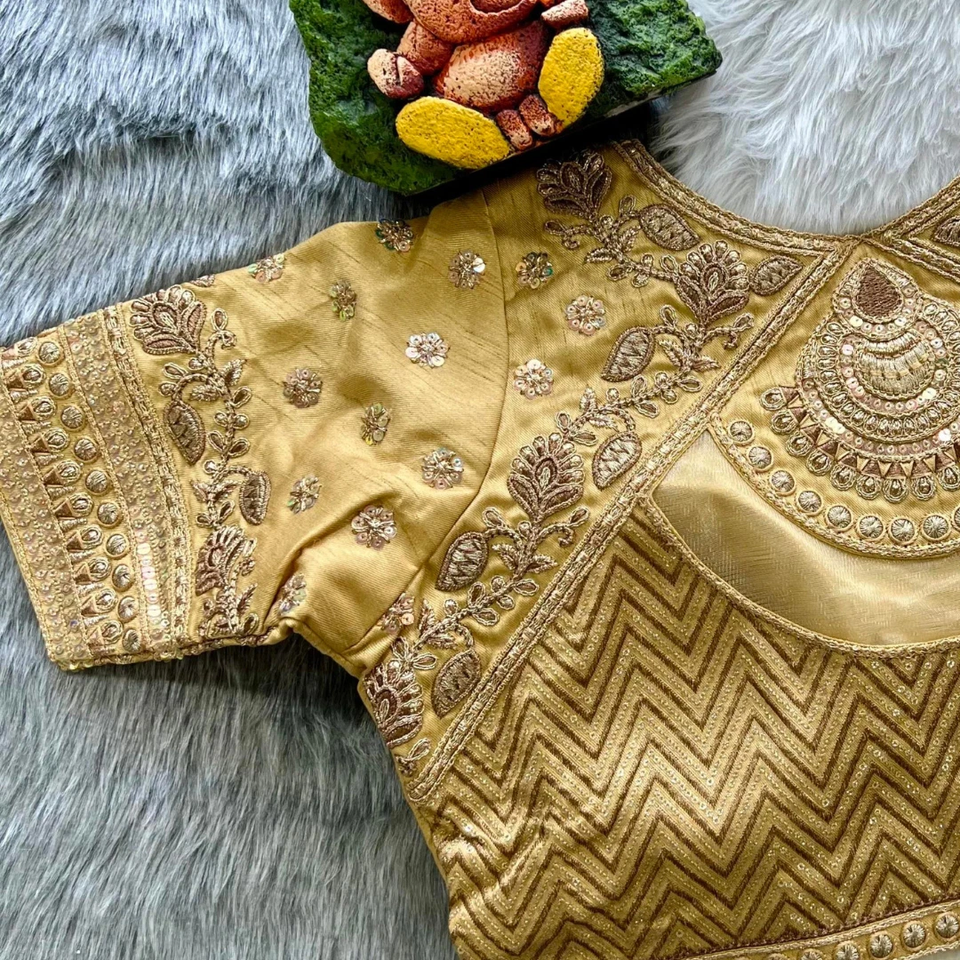 Gold Color Gold Jari & Rainbow Embroidery Wedding Blouse