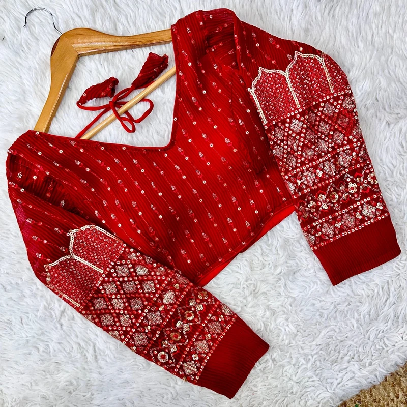Stylish Georgette Blouse with Sequins and Pannell Sleeves