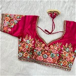 Rani Pink Color Navratri Special Nidal Multi Work Blouse in Heavy Timo Silk