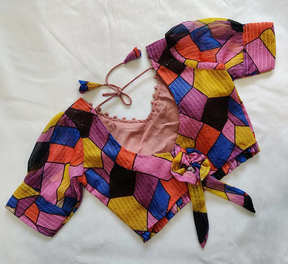 Multi Color Beautiful Designer Georgette Crochet With Sequence Blouse — view 2