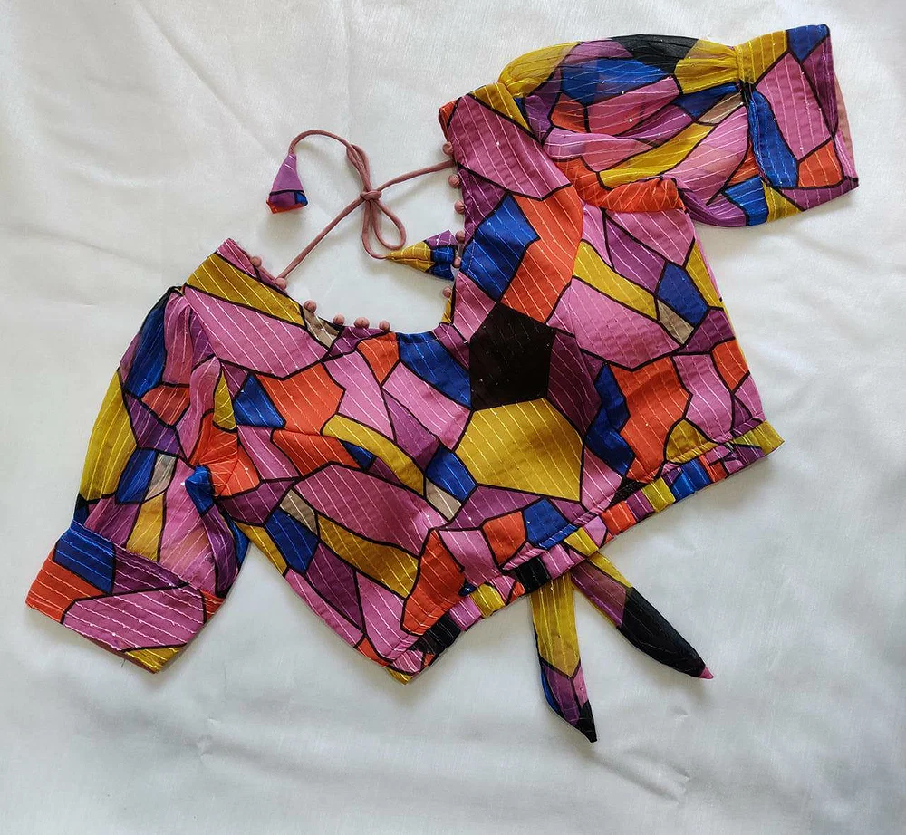 Multi Color Beautiful Designer Georgette Crochet With Sequence Blouse — view 3