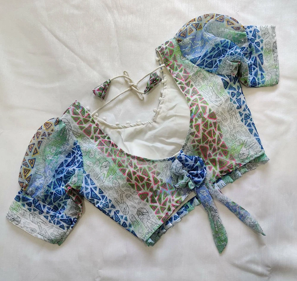 Multi Color Designer Georgette Crochet With Sequence Blouse — view 3