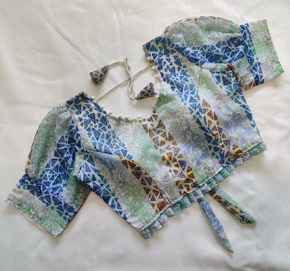Multi Color Designer Georgette Crochet With Sequence Blouse — view 2