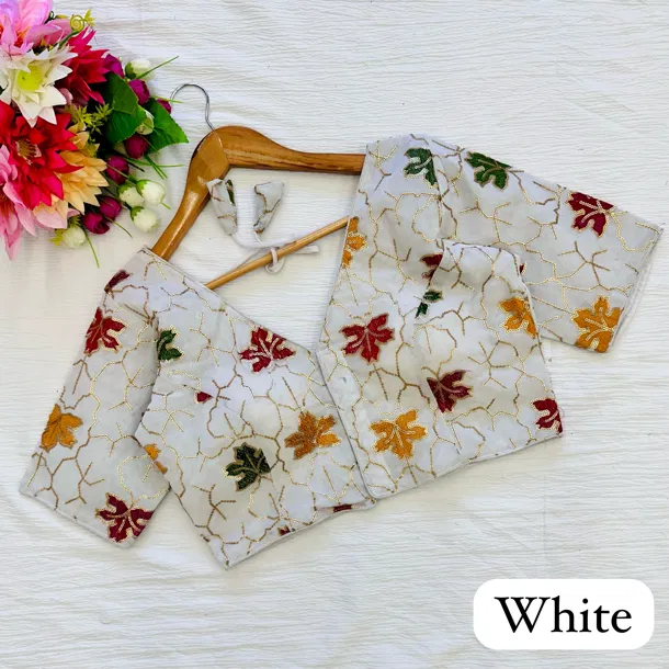 White Color Georgette Silk Blouse with Vibrant Embroidery