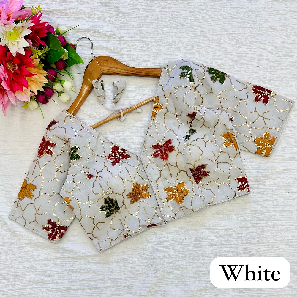 White Color Georgette Silk Blouse with Vibrant Embroidery — view 1
