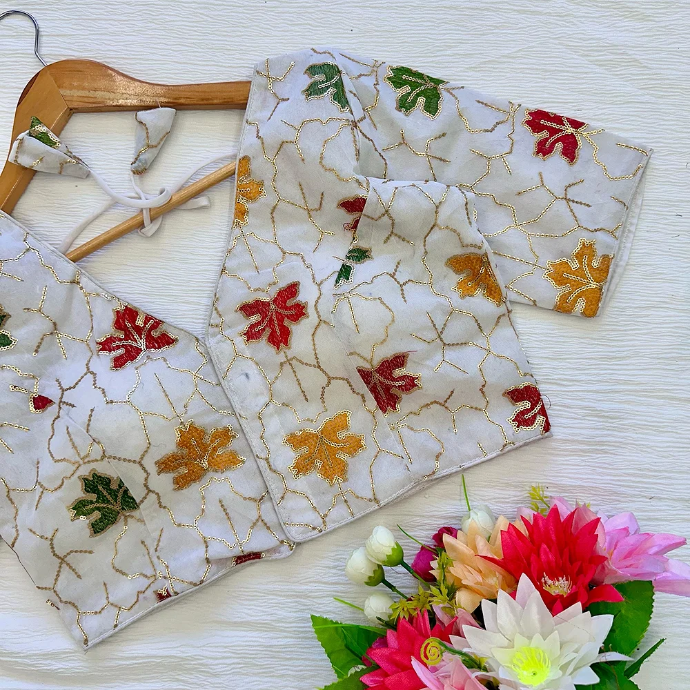 White Color Georgette Silk Blouse with Vibrant Embroidery — view 2