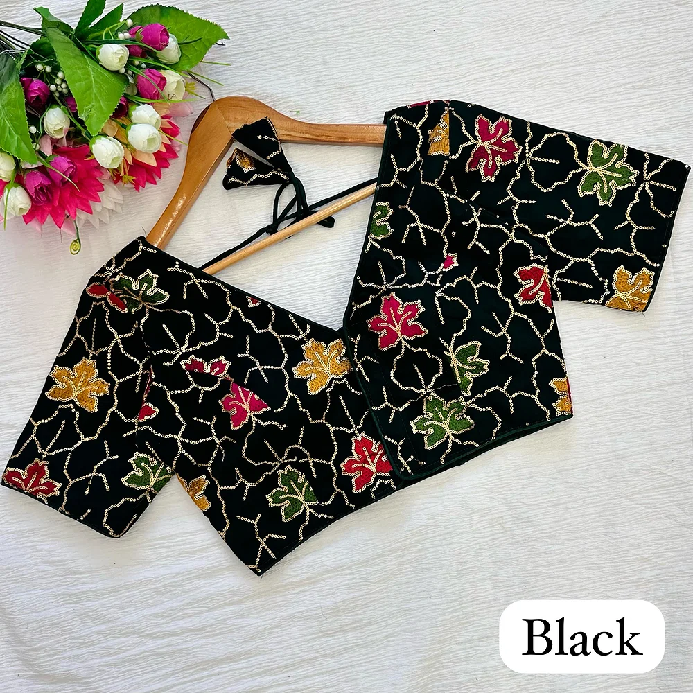 Black Color Georgette Silk Blouse with Vibrant Embroidery — view 1