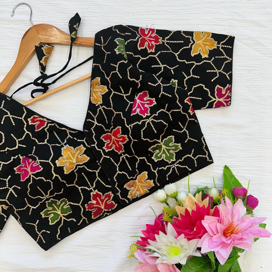 Black Color Georgette Silk Blouse with Vibrant Embroidery