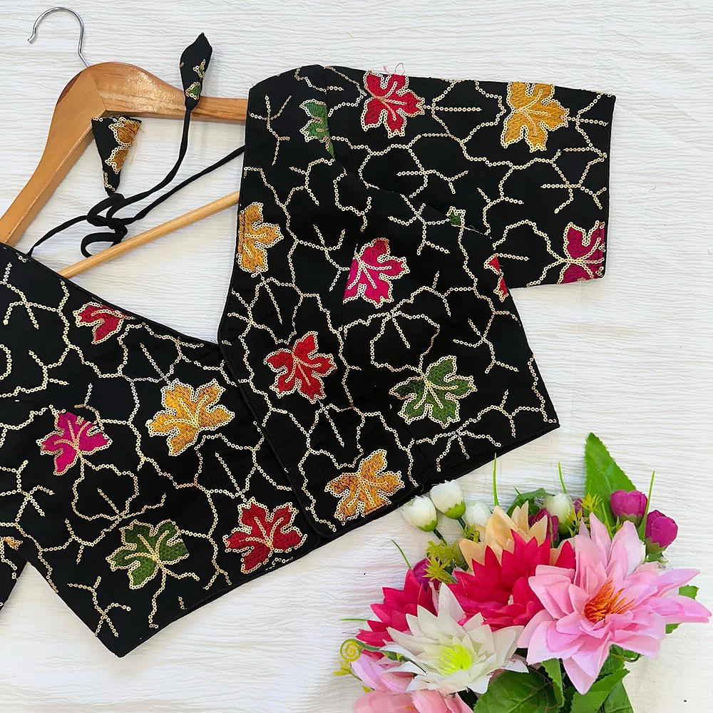 Black Color Georgette Silk Blouse with Vibrant Embroidery — view 2