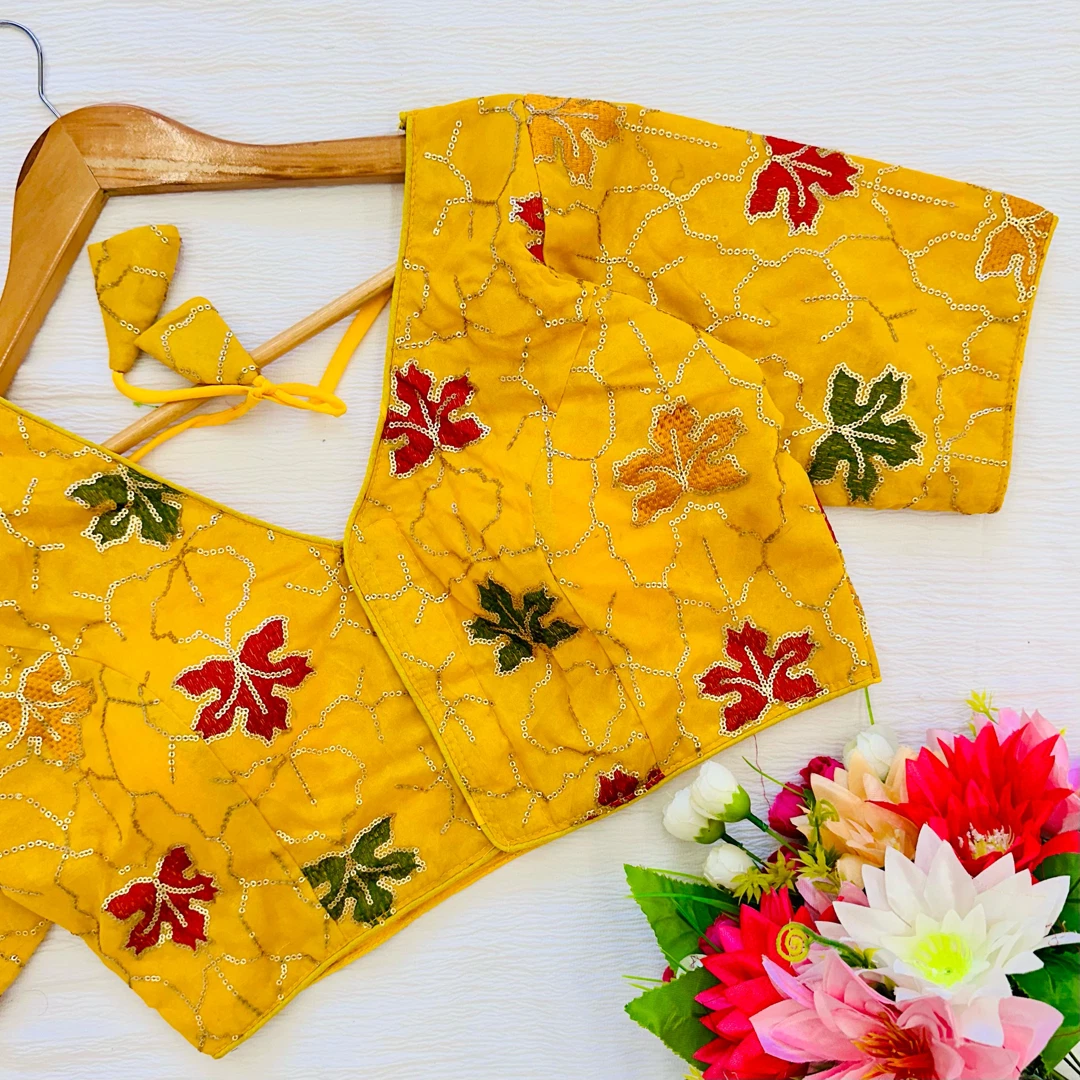 Yellow Color Georgette Silk Blouse with Vibrant Embroidery