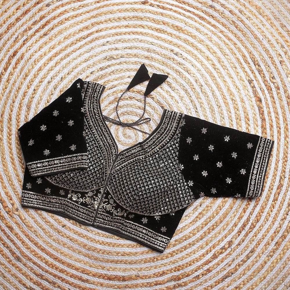 Black Color Blouse with Heavy Embroidery and Sequin Touch-Up — view 1