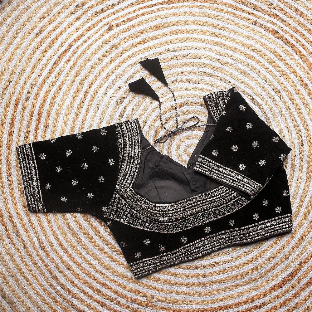 Black Color Blouse with Heavy Embroidery and Sequin Touch-Up — view 2