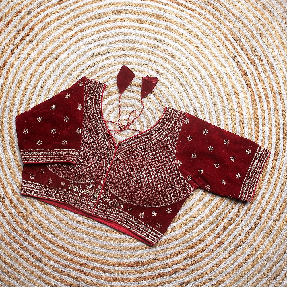 Wine Color Blouse with Heavy Embroidery and Sequin Touch-Up — view 1