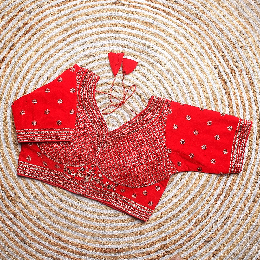 Red Color Blouse with Heavy Embroidery and Sequin Touch-Up — view 1