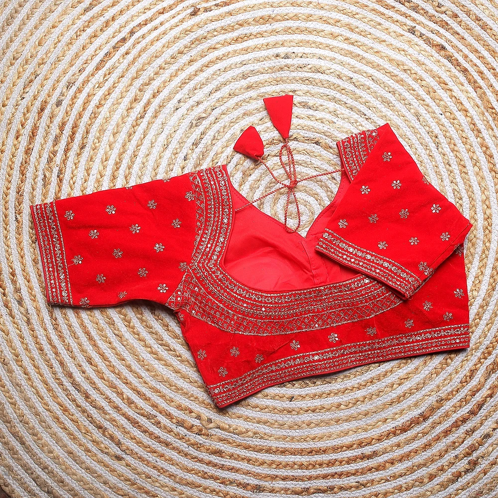 Red Color Blouse with Heavy Embroidery and Sequin Touch-Up — view 2