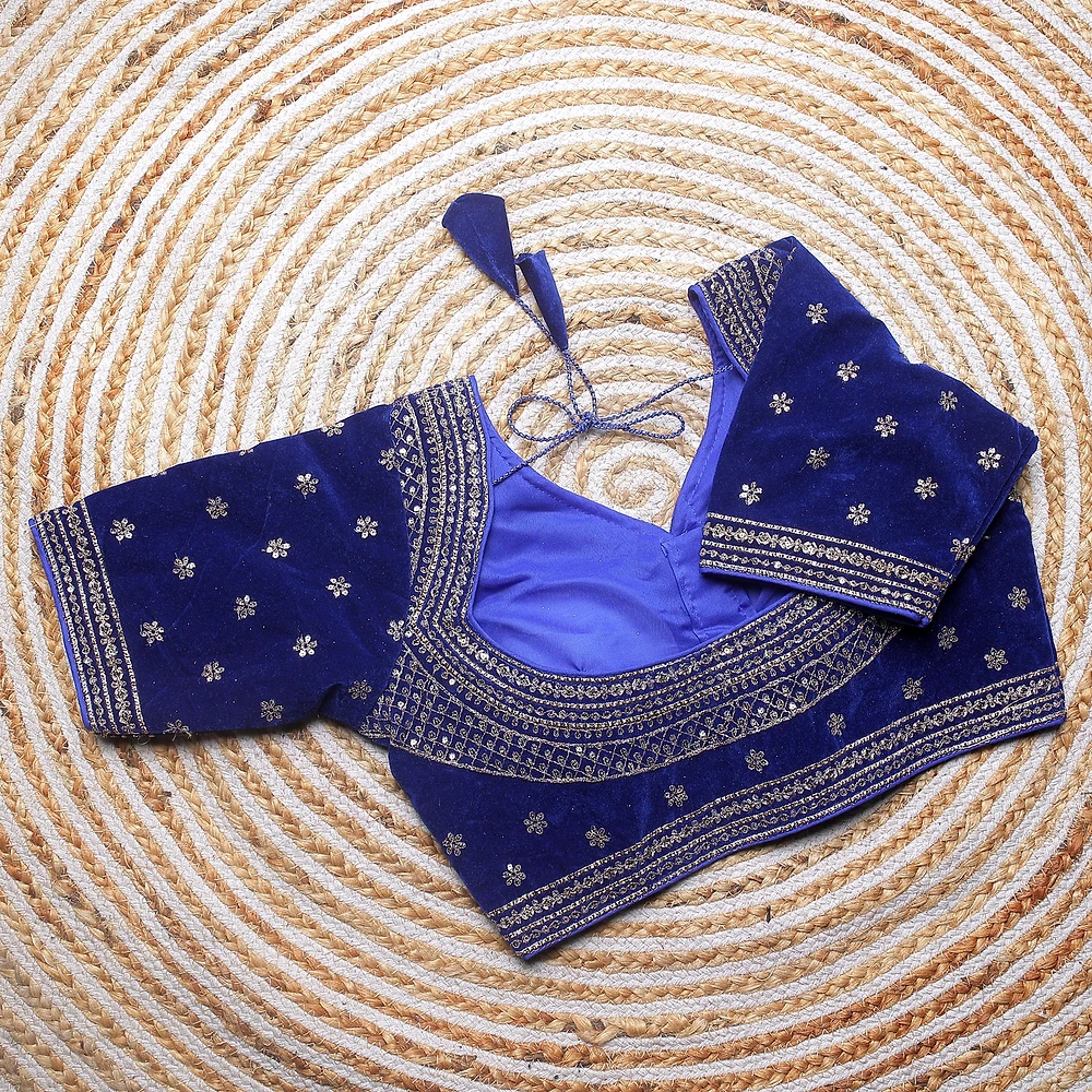 Blue Color Blouse with Heavy Embroidery and Sequin Touch-Up — view 2