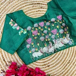 Green Color Antique Handcrafted Print Blouse for Comfortable Style