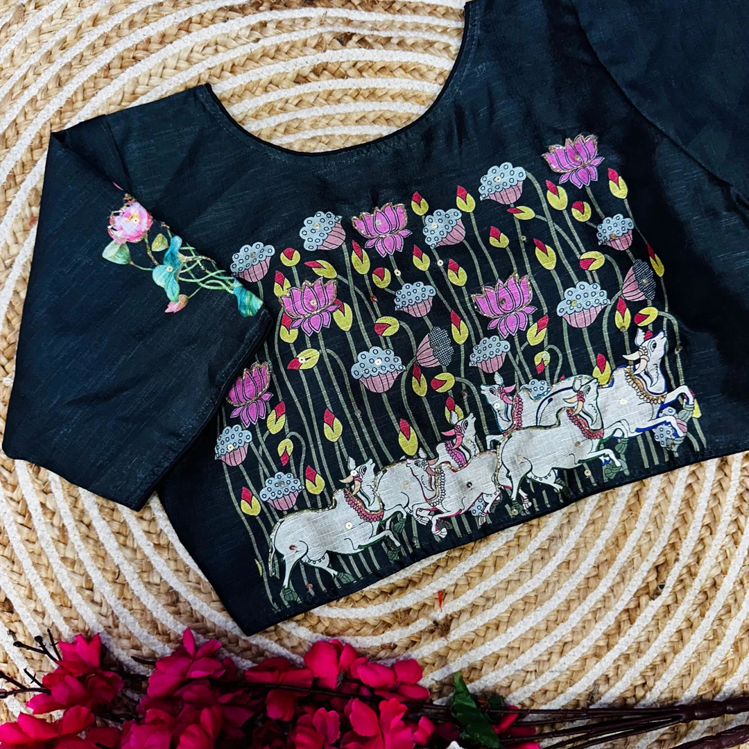 Black Color Antique Handcrafted Print Blouse for Comfortable Style