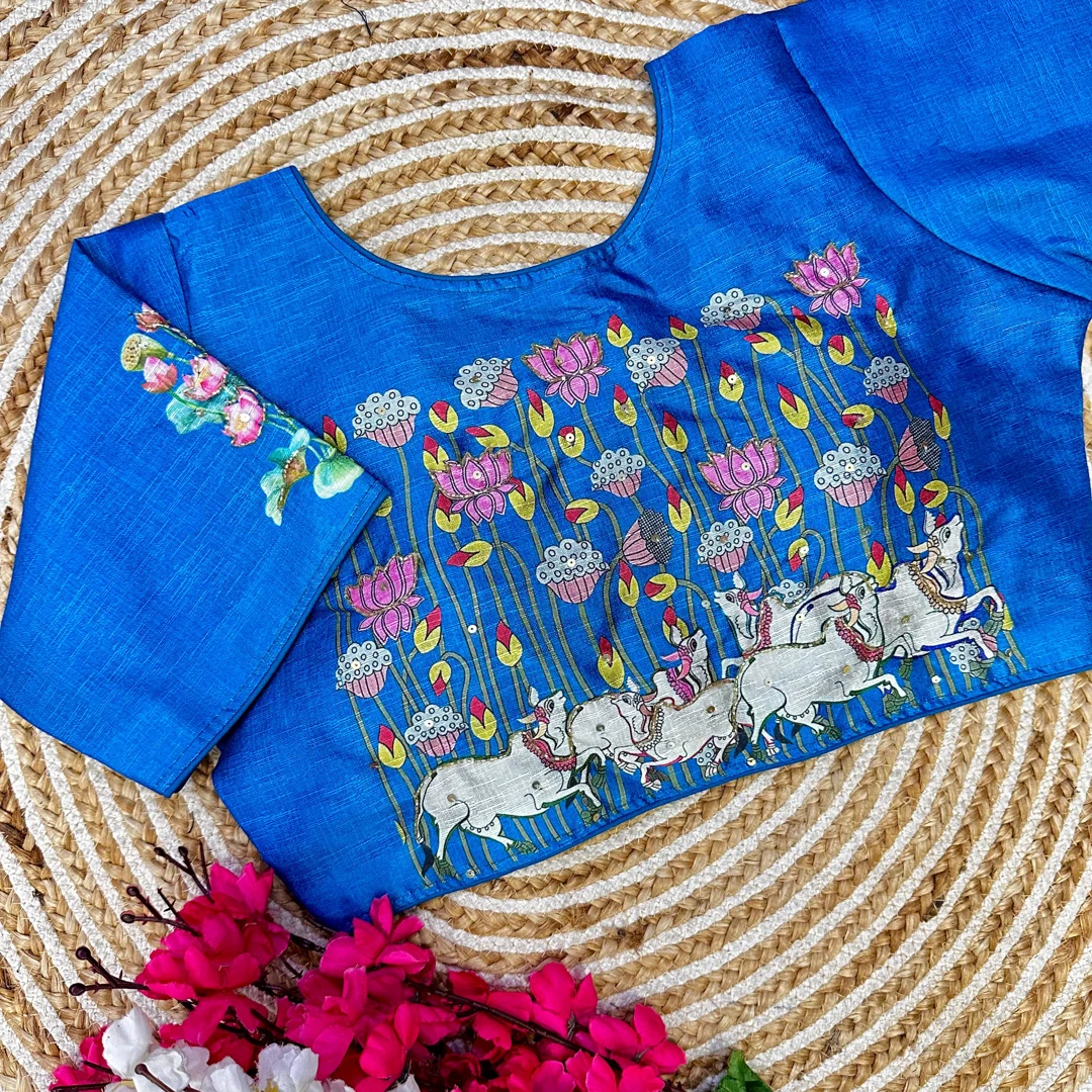 Blue Color Antique Handcrafted Print Blouse for Comfortable Style