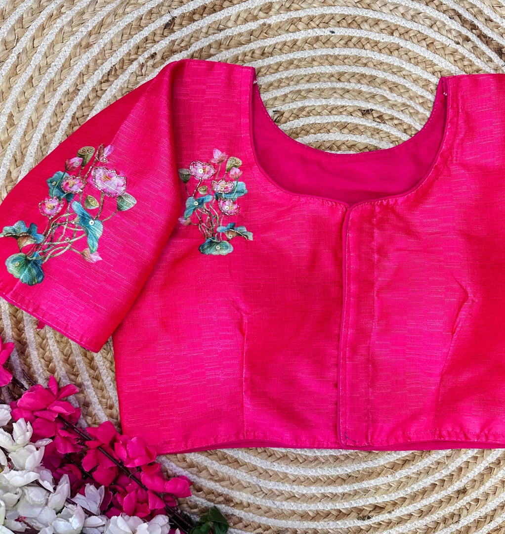 Dark Pink Color Antique Handcrafted Print Blouse for Comfortable Style