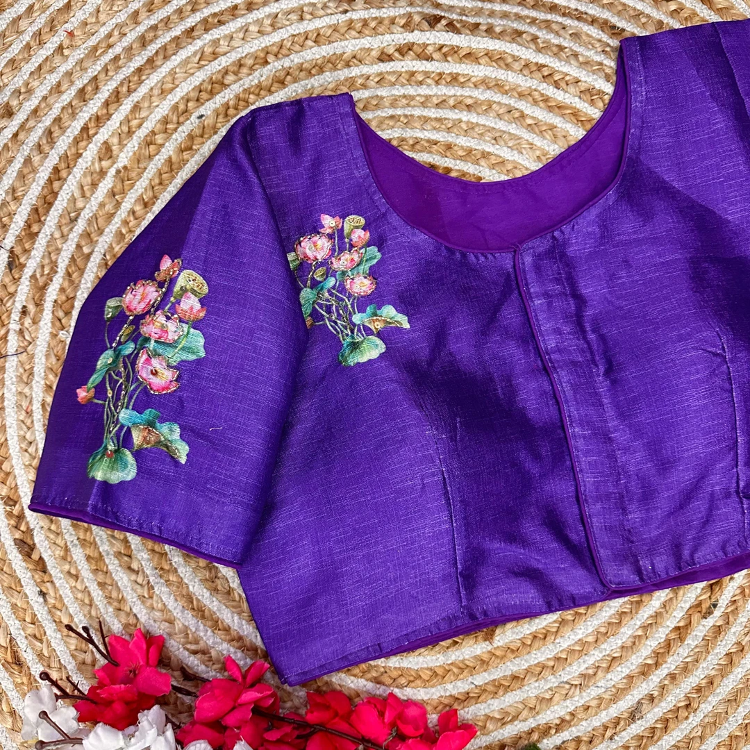 Violet Color Antique Handcrafted Print Blouse for Comfortable Style