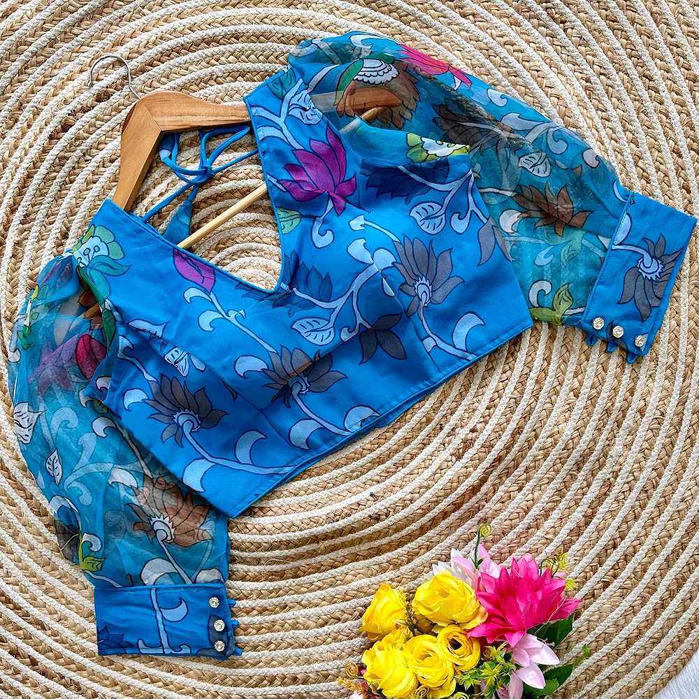 Blue Color Organza Designer Blouse for a Stylish Wardrobe — view 1