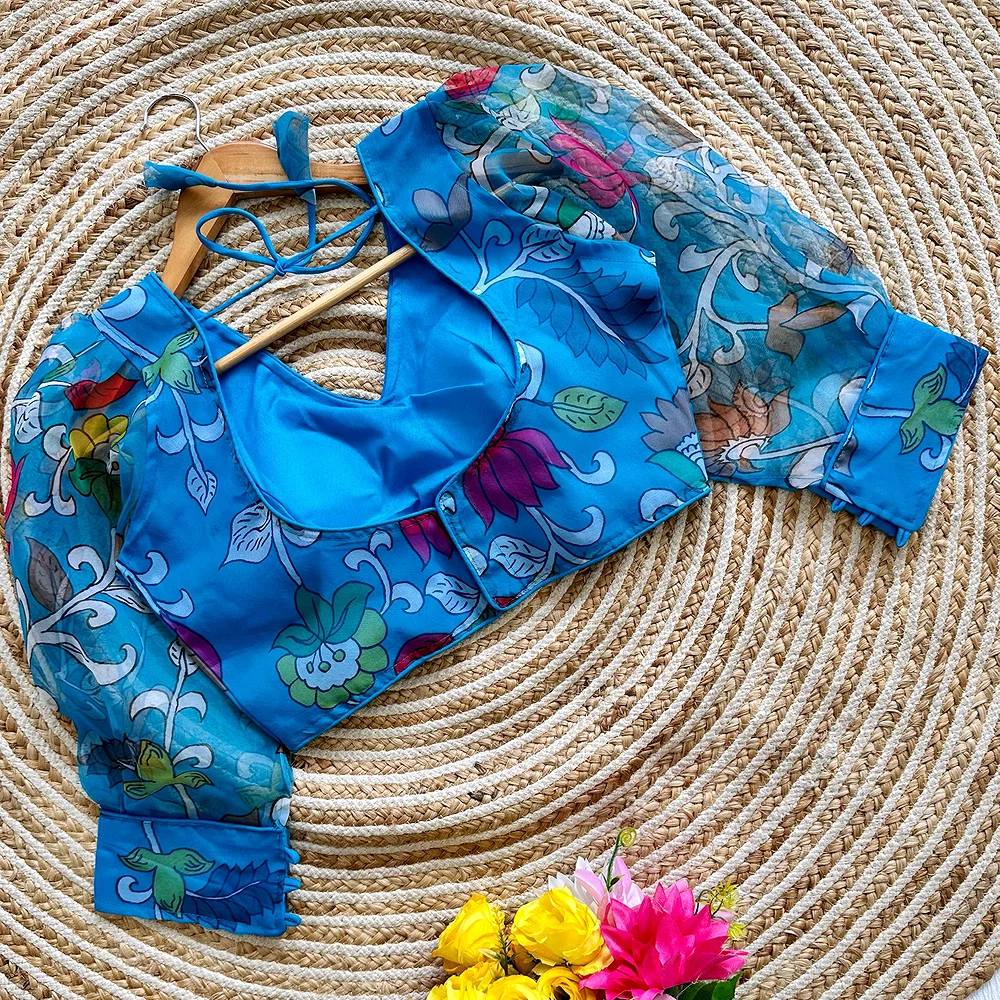 Blue Color Organza Designer Blouse for a Stylish Wardrobe — view 2