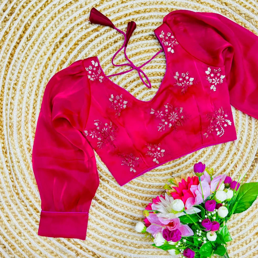 Dark Pink Color Tone-to-Tone Embroidered Blouse