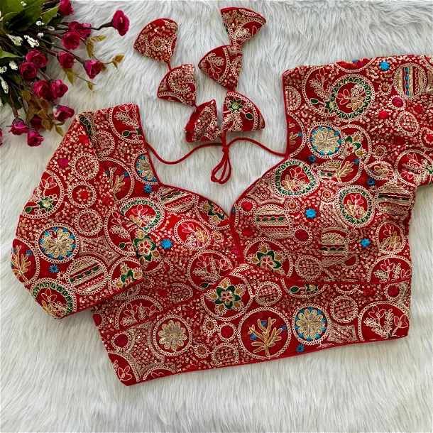 Red Color Heavy Embroidery Thread & Sequence Work Saree Blouse