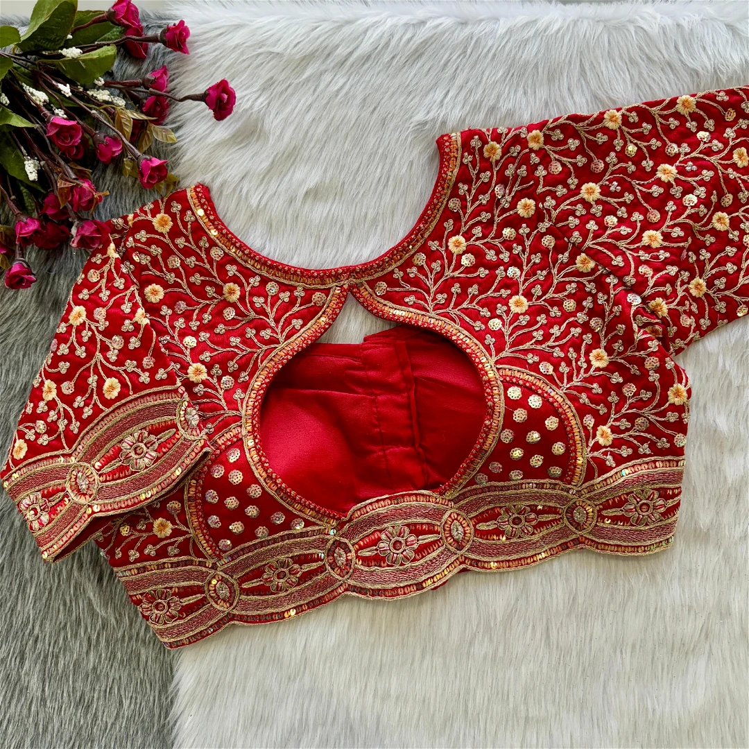 Red Heavy Embroidery Work Timo Silk Bridal Blouse
