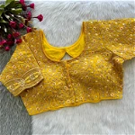 Yellow Heavy Embroidery Work Timo Silk Bridal Blouse