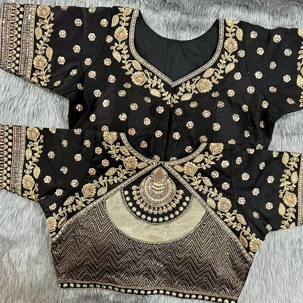 Black Color Gold Jari & Rainbow Embroidery Wedding Blouse