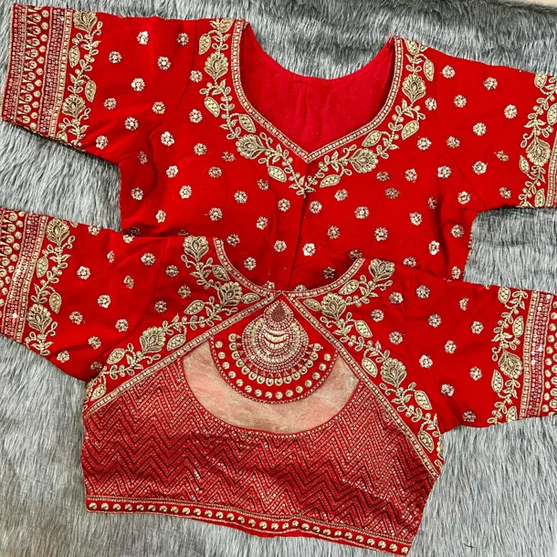 Red Color Gold Jari & Rainbow Embroidery Wedding Blouse