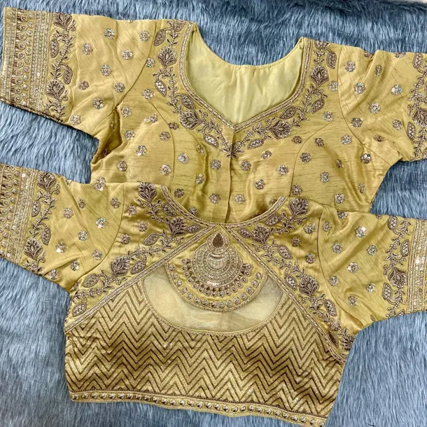 Gold Color Gold Jari & Rainbow Embroidery Wedding Blouse