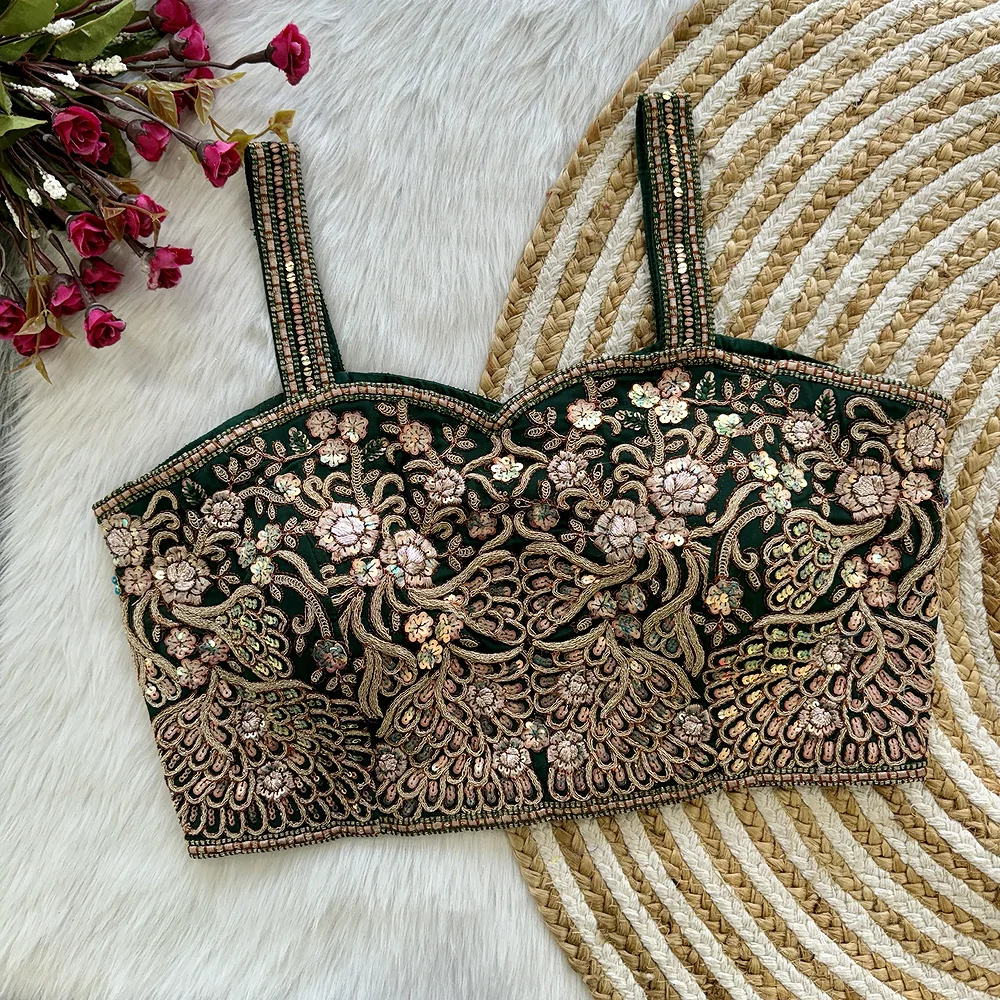 Green Colour Spaghetti Strap Partywear Blouse — view 1