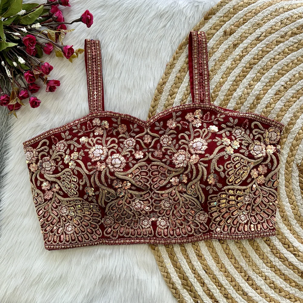 Maroon Fox Georgette Partywear Spaghetti Western Blouse — view 1